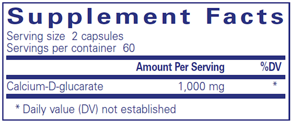 Calcium-D-Glucarate 60 Count Supplement Facts Label
