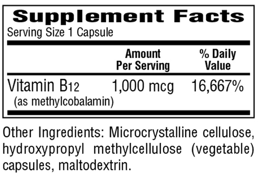 B12 Methyl Supplement Facts Label
