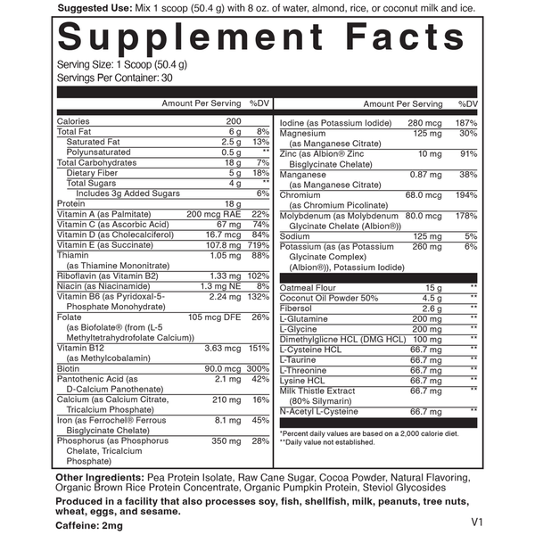 Ultimate Shake Chocolate Supplement Facts Label