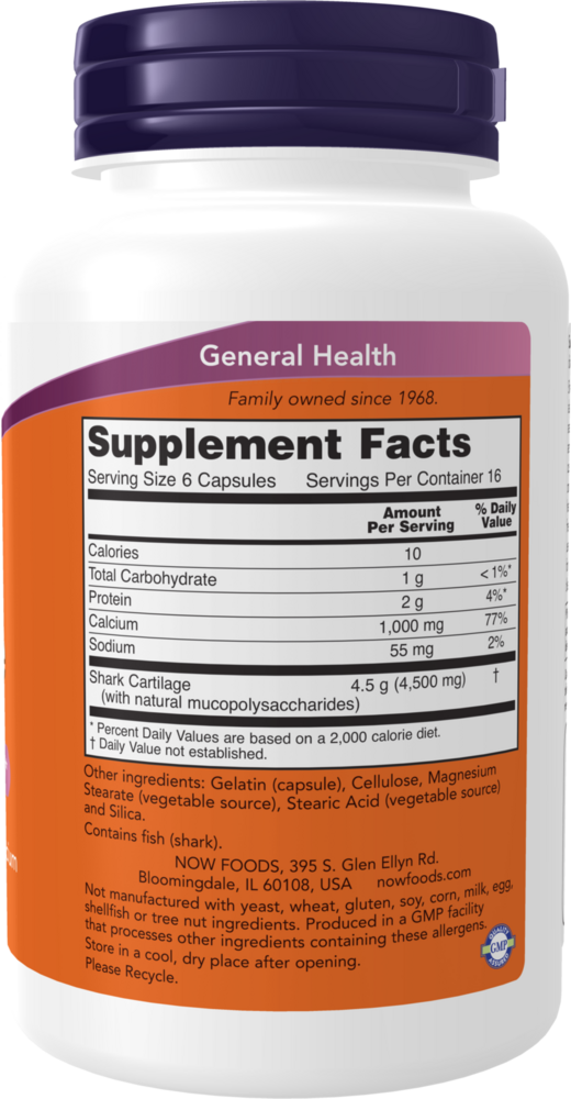 Shark Cartilage 750 mg Supplement Facts Label