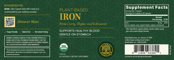 Plant-Based Iron Supplement Facts Label