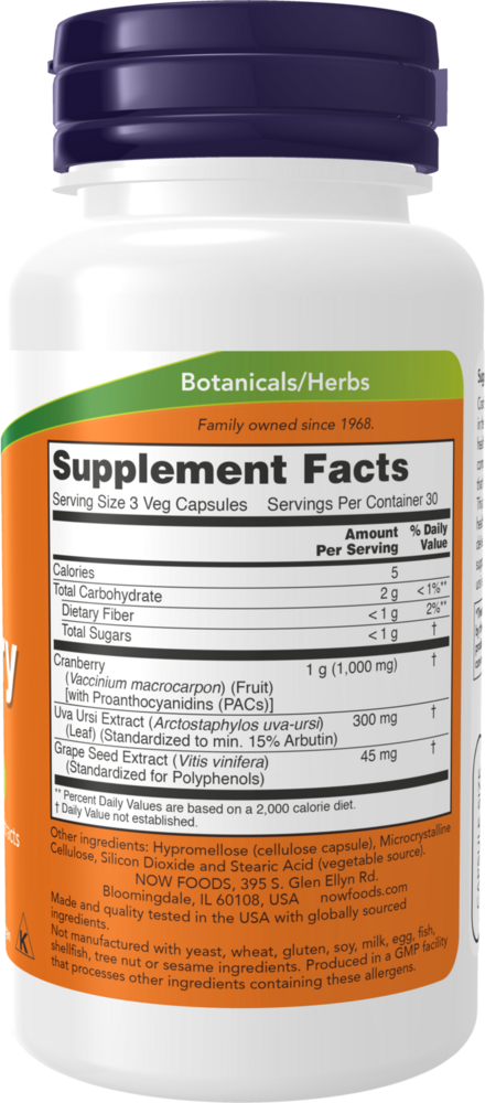 Standardized Cranberry Supplement Facts Label