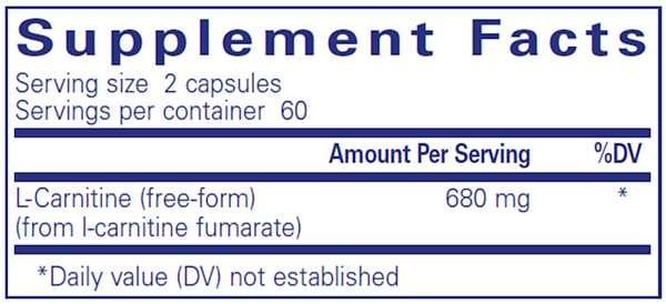 L-Carnitine Fumarate Supplement Facts Label