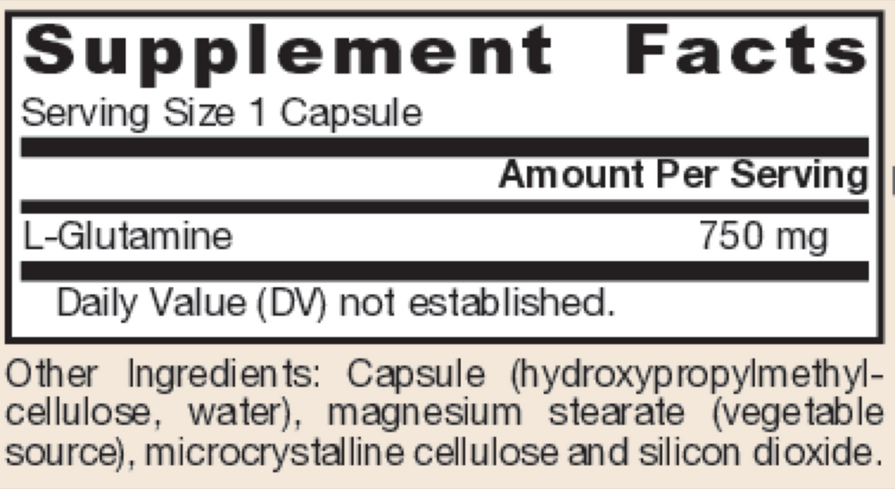 L-Glutamine 750 mg Supplement Facts Label