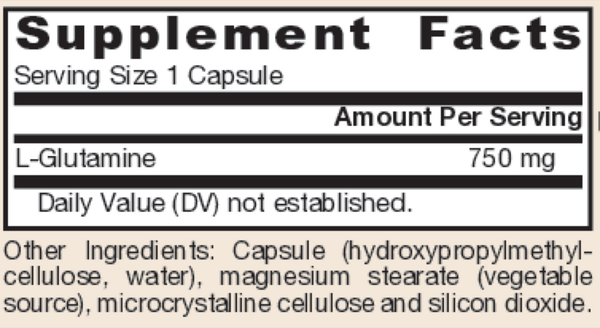 L-Glutamine 750 mg Supplement Facts Label