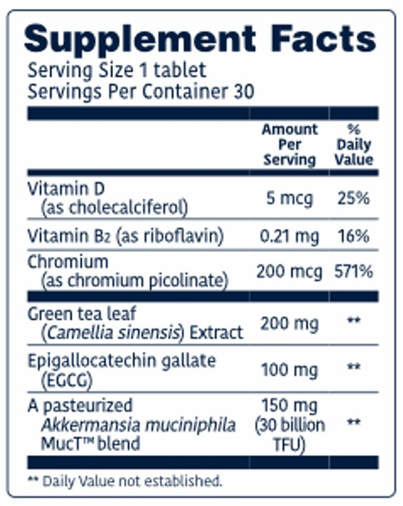 Akkermansia Healthy Weight with Glucose Control Supplement Facts Label