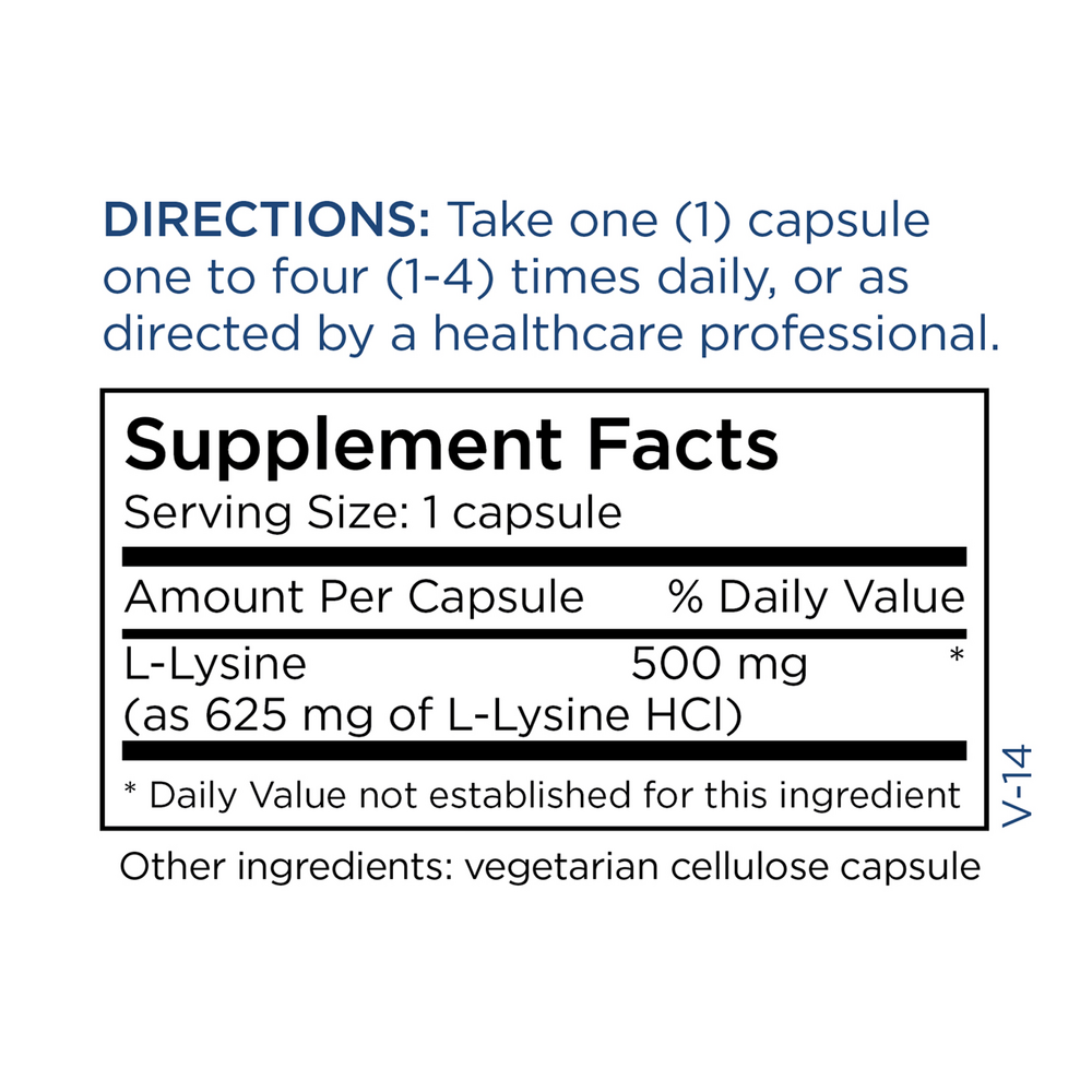 L-Lysine 500 mg Supplement Facts Label