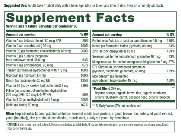Men Over 55 One Daily Supplement Facts Label