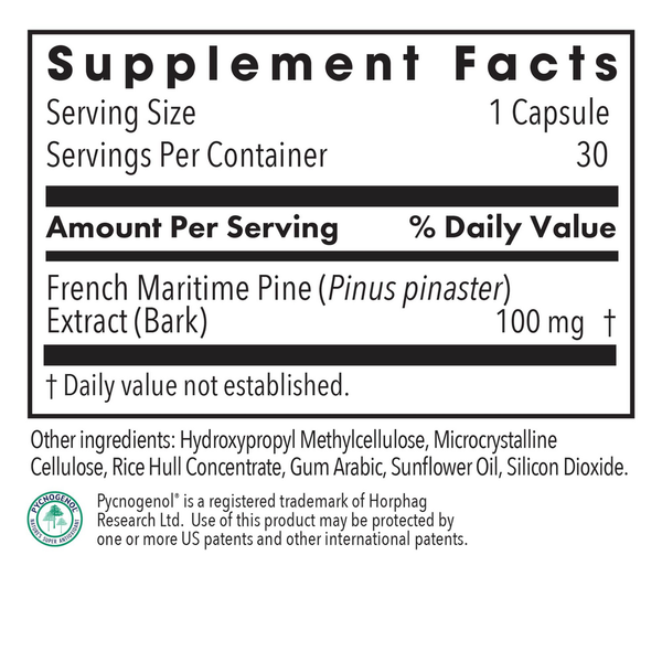 Pycnogenol® 100 Supplement Facts Label