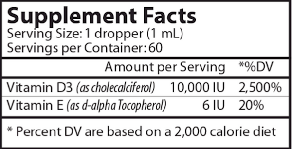 Vitamin D3 10000 IU Supplement Facts Label