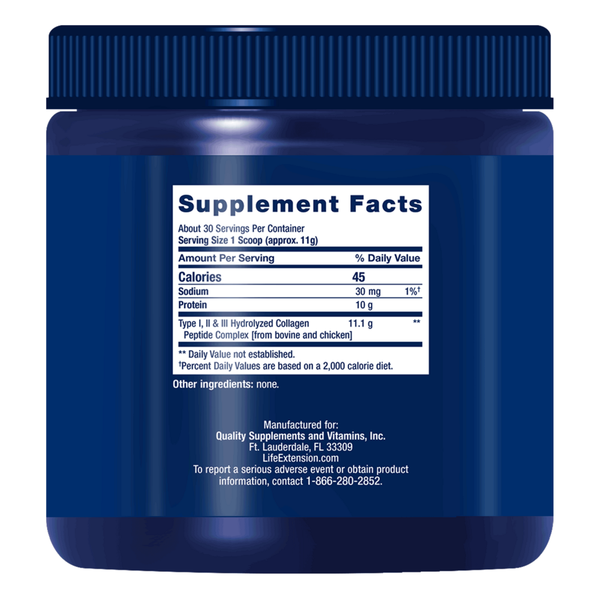Collagen Peptides for Skin & Joints* Supplement Facts Label