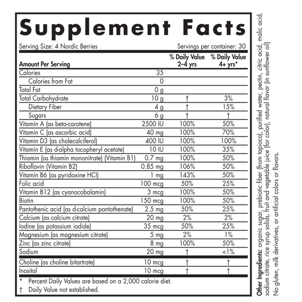 Nordic Berries 120 Gummies Cherry Berry Supplement Facts Label