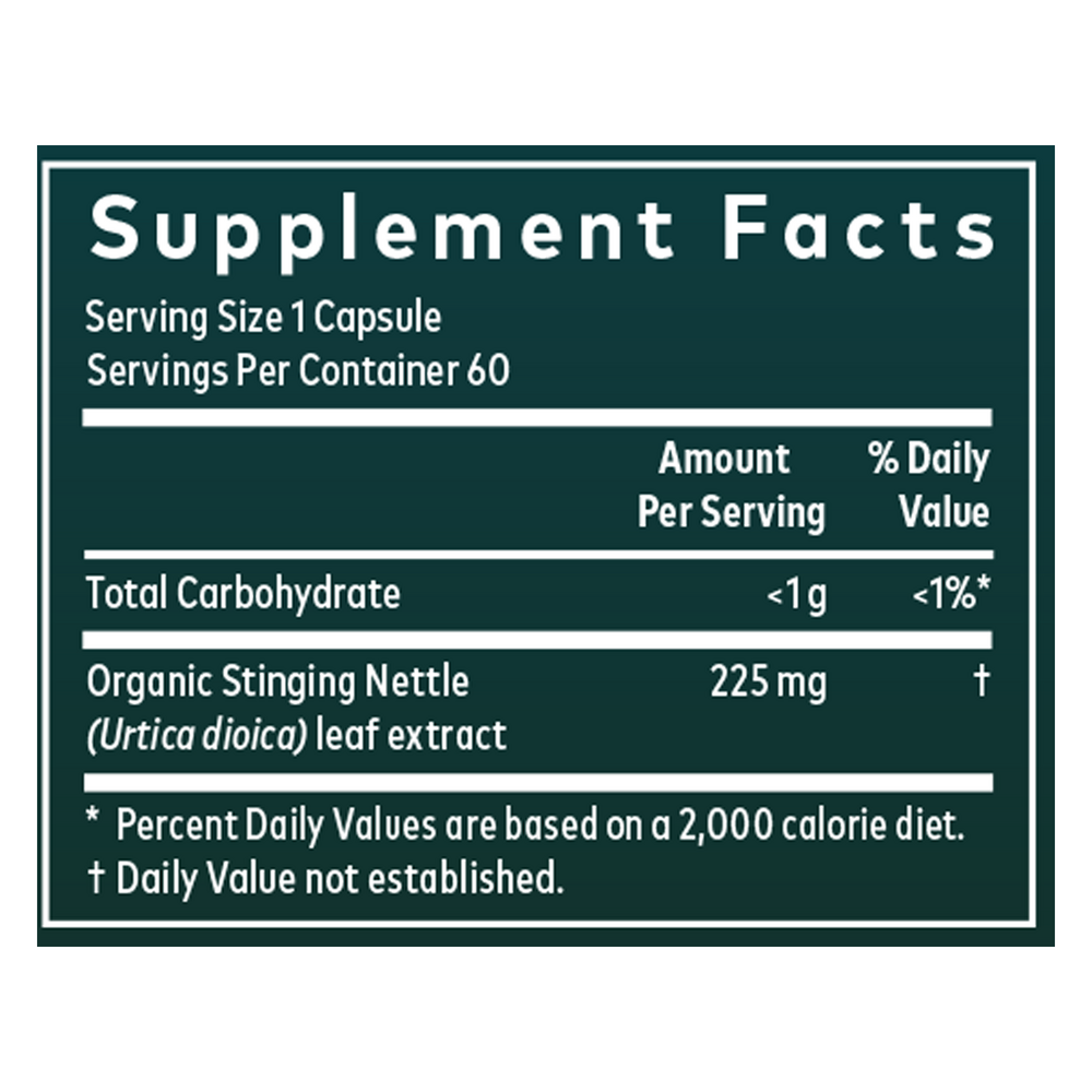 Nettle Leaf Supplement Facts Label