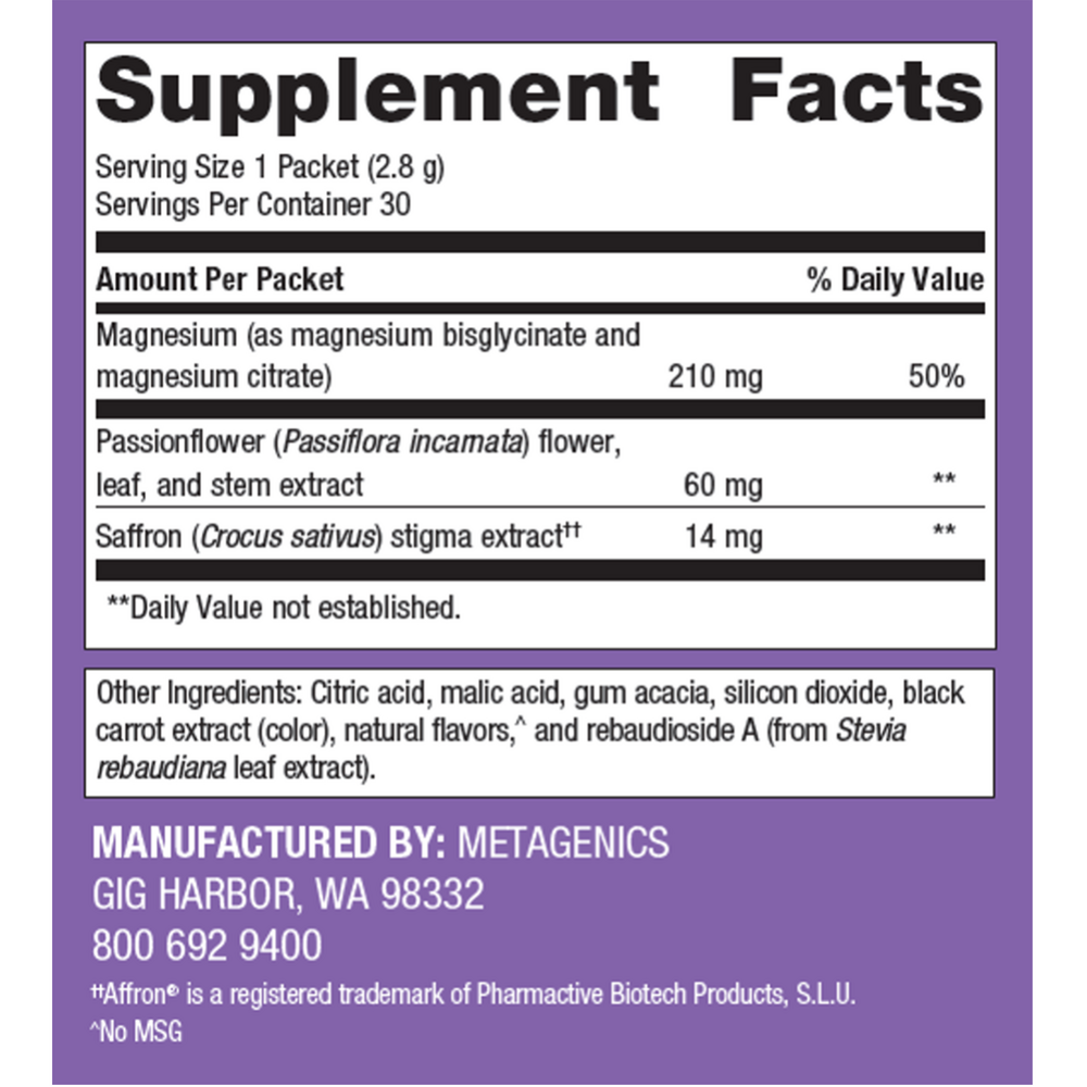 MagActive Magnesium Night Powder Packets Supplement Facts Label
