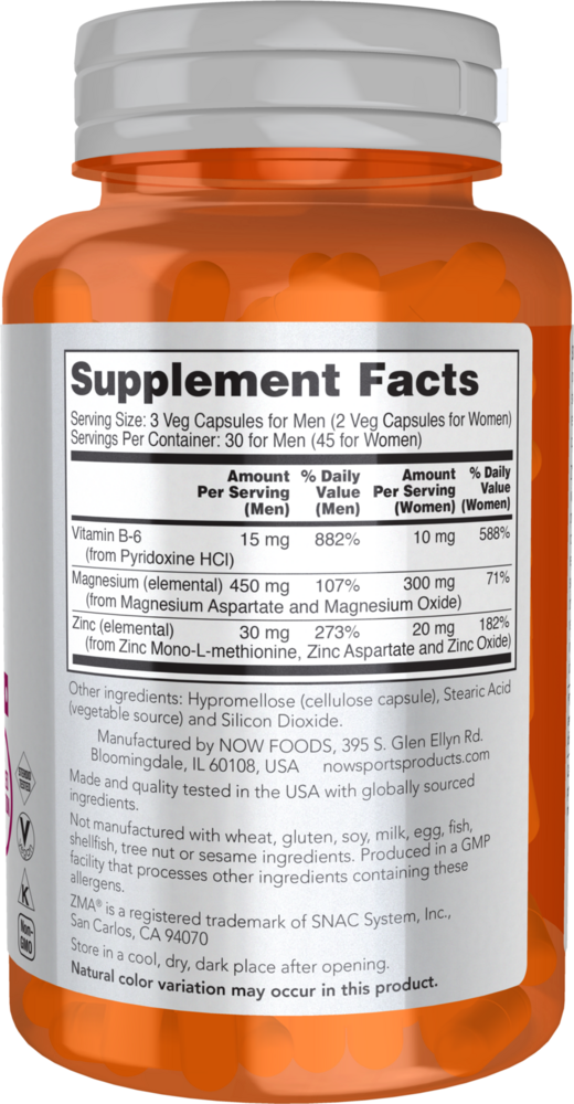 ZMA Sports Recovery Supplement Facts Label