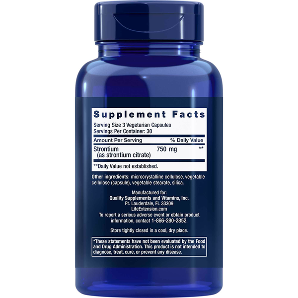 Strontium Caps Supplement Facts Label