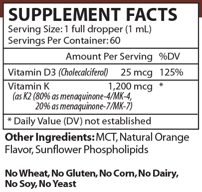 Liposomal K2+D3 Supplement Facts Label