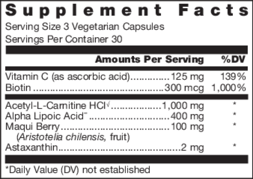 Klean Antioxidant Supplement Facts Label