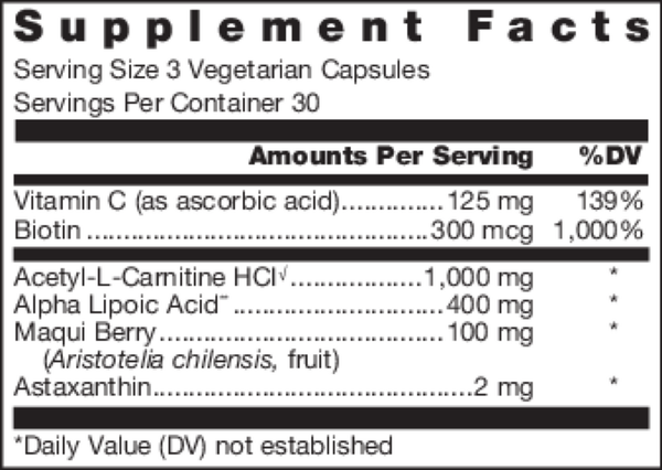Klean Antioxidant Supplement Facts Label