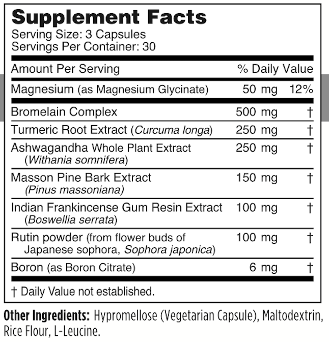 Arthro Balance Supplement Facts Label