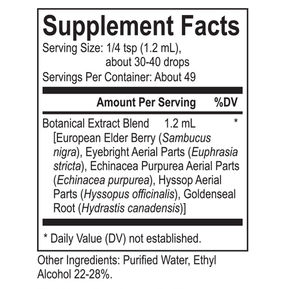 Core Elderberry Blend Supplement Facts Label