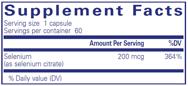 Selenium (Citrate) 60ct Supplement Facts Label