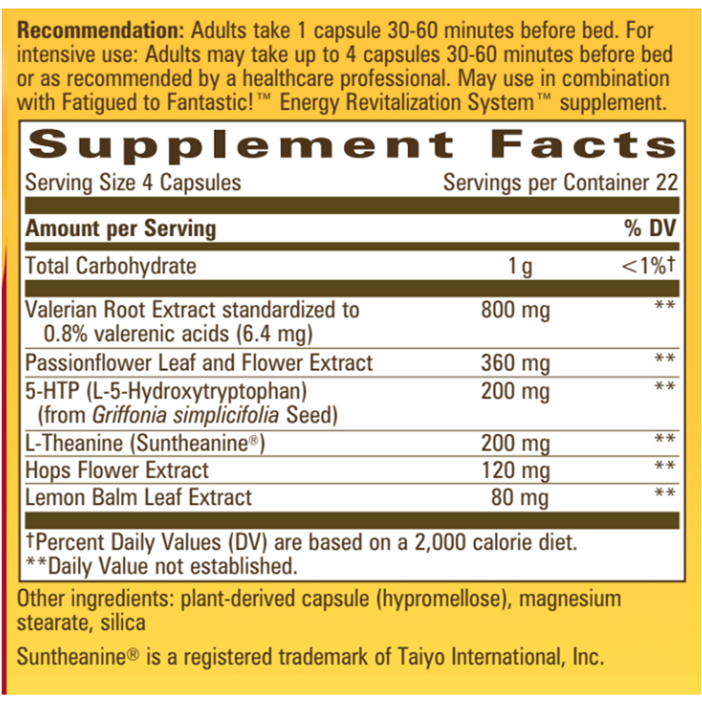 Fatigued/Fantastic Revital Sleep Supplement Facts Label
