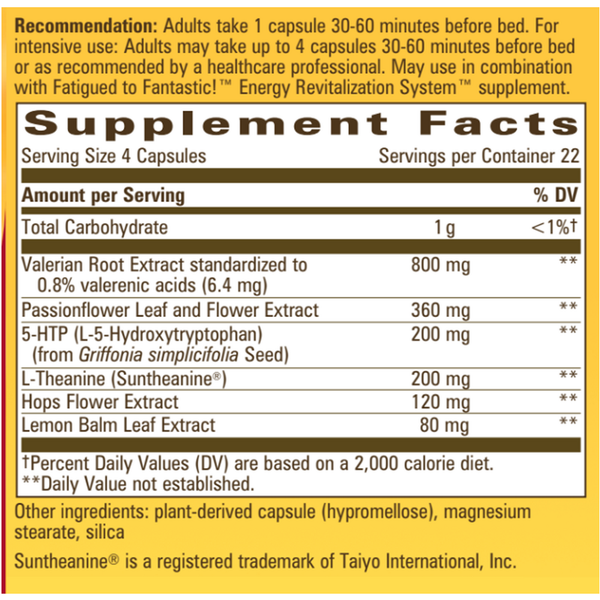 Fatigued/Fantastic Revital Sleep Supplement Facts Label