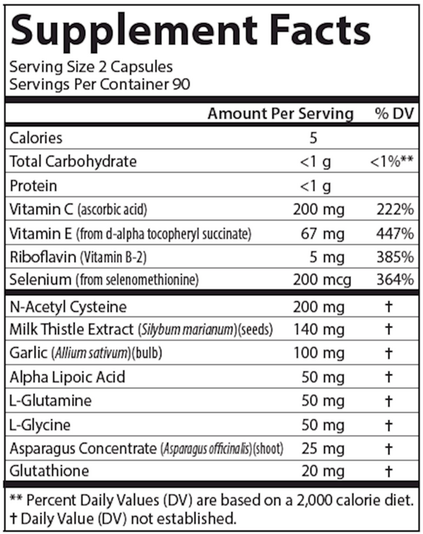 Glutathione Booster Supplement Facts Label