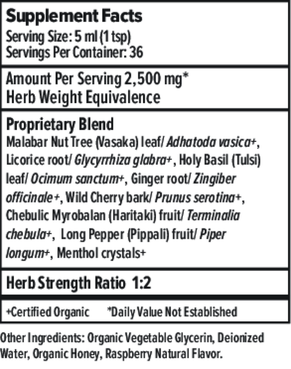 Bronchial Support Syrup Organic Supplement Facts Label