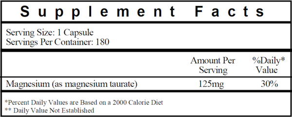 Magnesium Taurate Supplement Facts Label