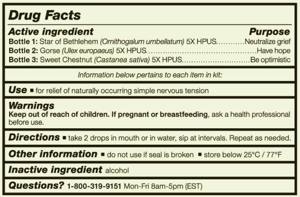 BACH Hope & Joy Kit Supplement Facts Label