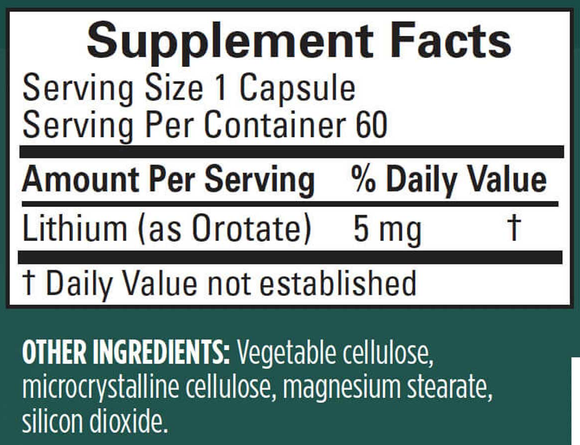 Lithium Orotate Supplement Facts Label
