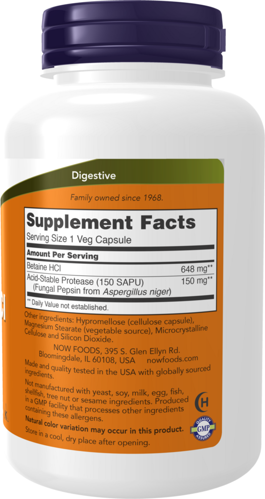 Betaine HCl 648 mg Supplement Facts Label