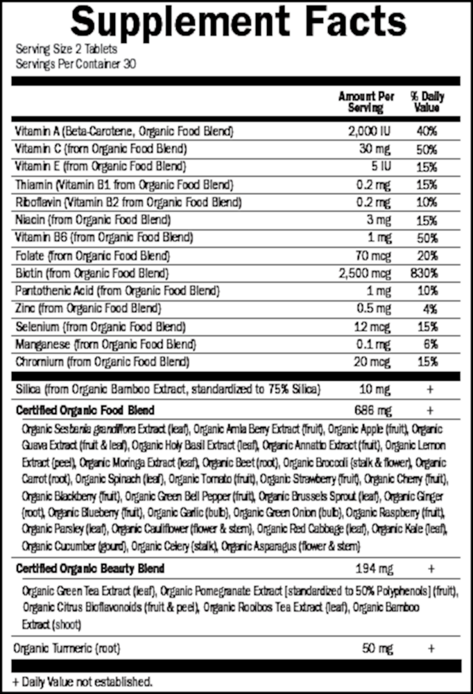 Organic Plant Collagen Builder Supplement Facts Label