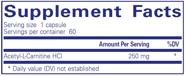 Acetyl-L-Carnitine 250 Mg Supplement Facts Label