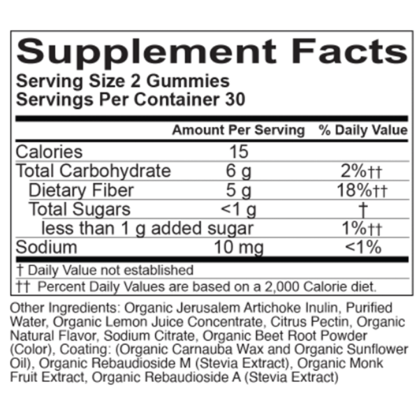 Organic Fiber Gummies Strawberry Supplement Facts Label