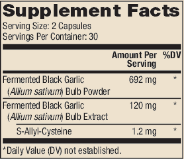Fermented Black Garlic Supplement Facts Label