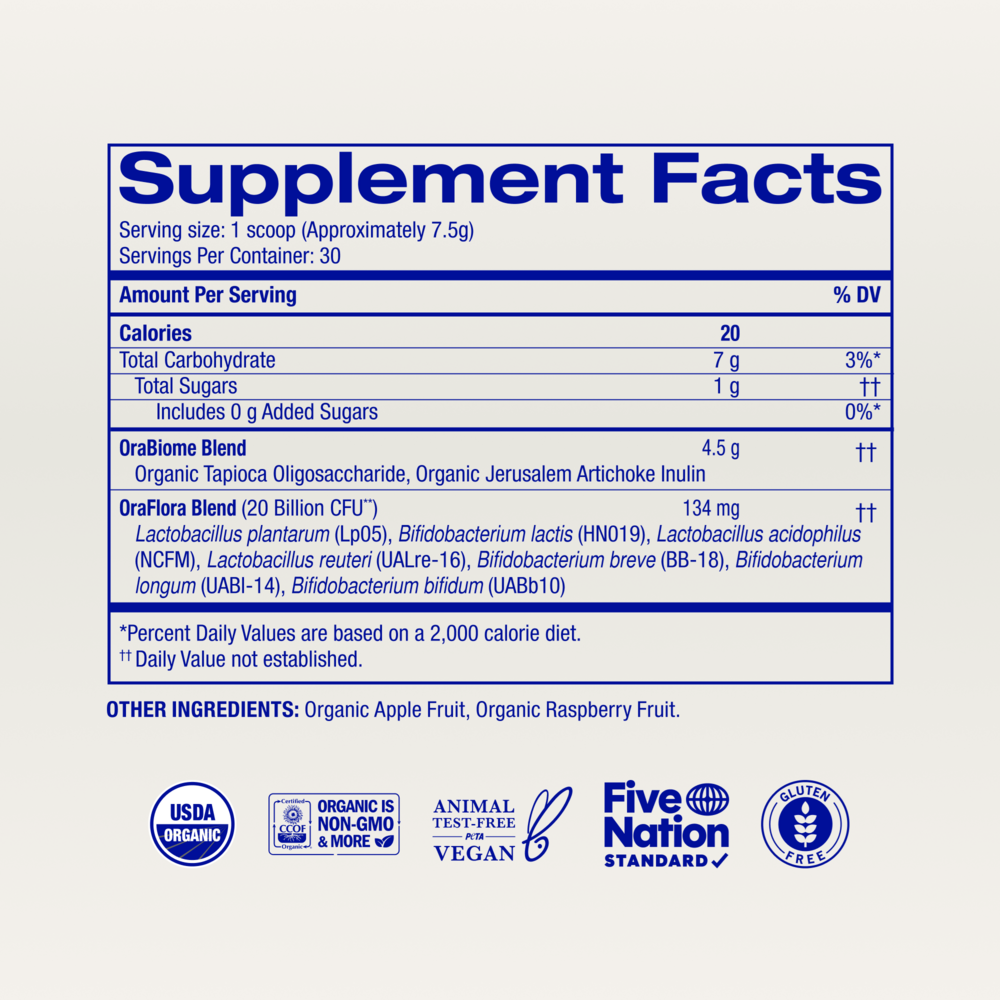 Trust Your Gut Probiotic Powder Apple Raspberry Supplement Facts Label