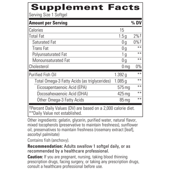 Pure Omega Ultra HP - Ultra High Potency Fish Oil Supplement Facts Label