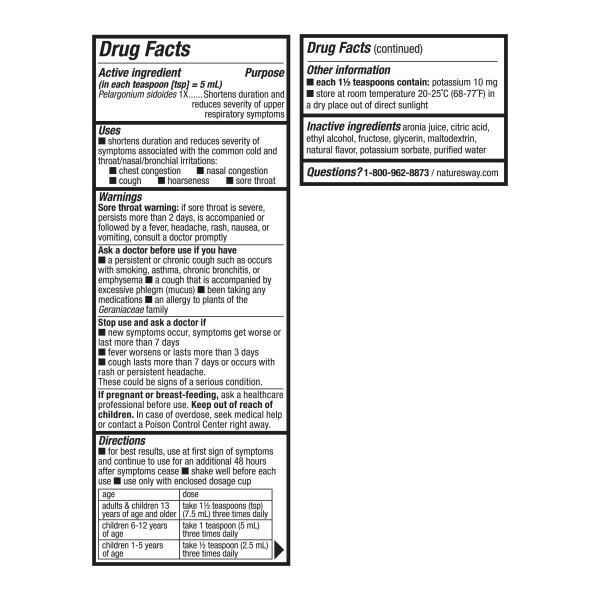 Umcka ColdCare Kids Syrup Cherry Supplement Facts Label