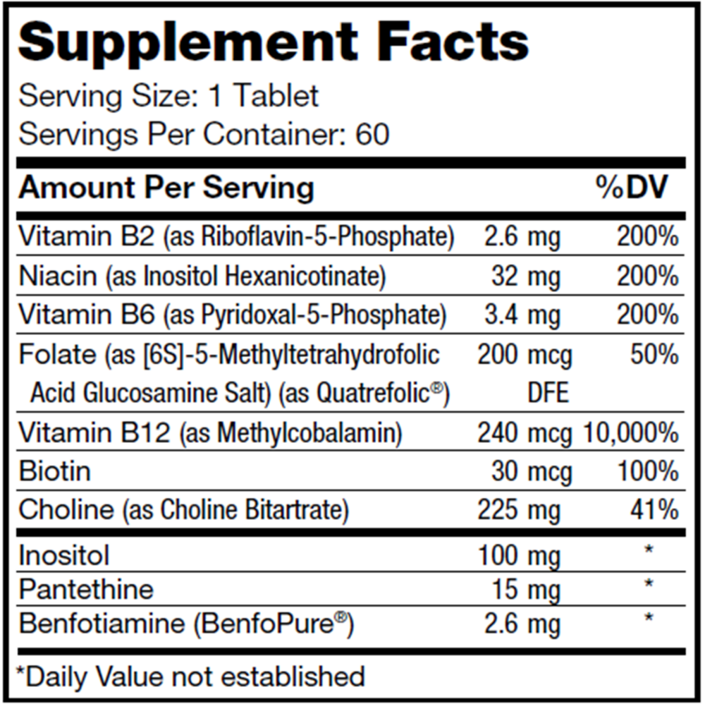 B-Complex Timed Release Supplement Facts Label