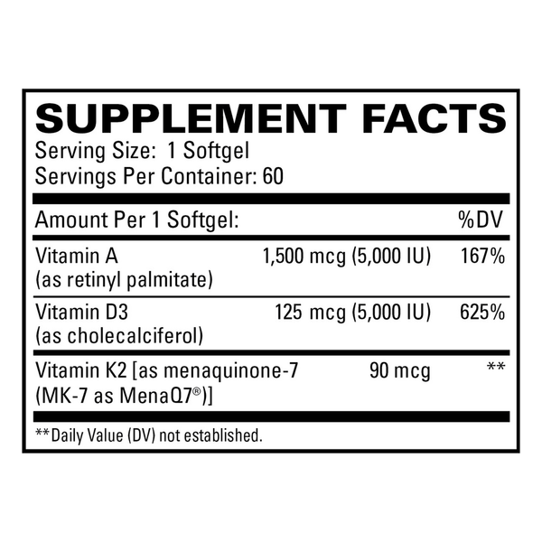 A-D-K2 Cardio Health Supplement Facts Label