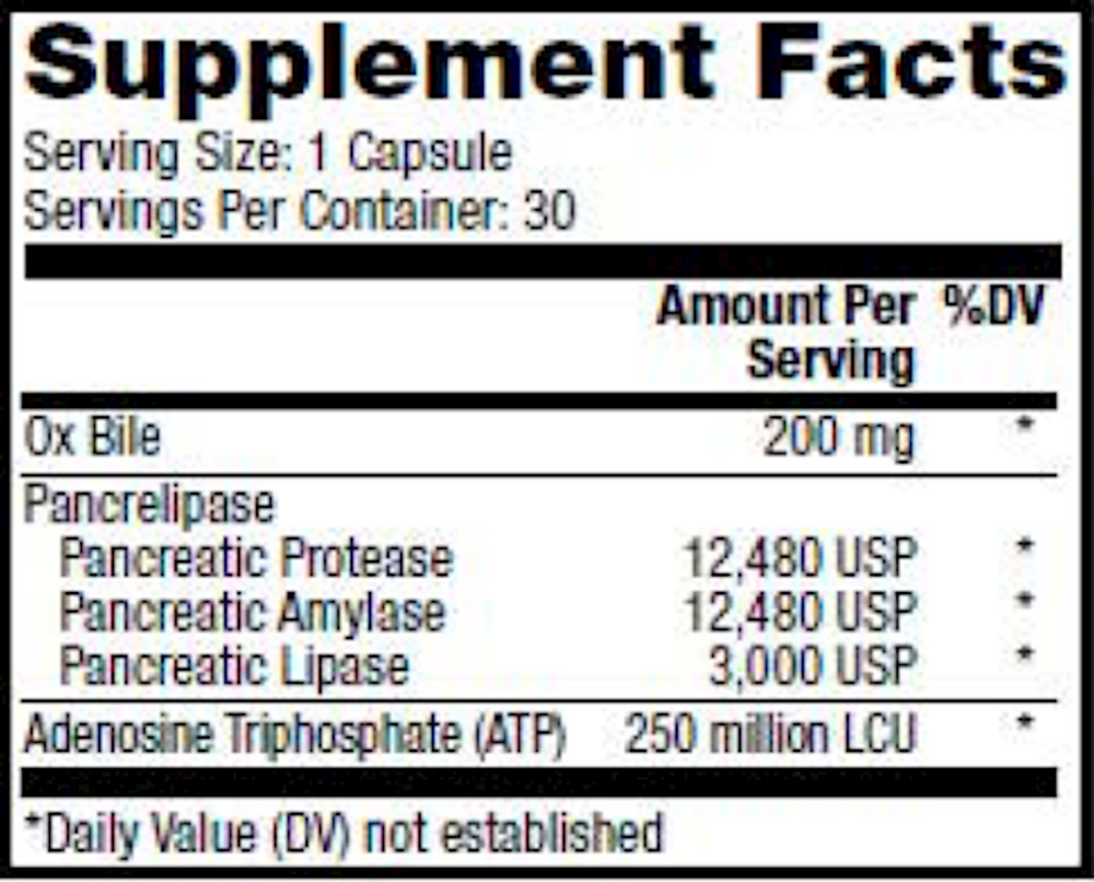 Gallbladder Enzymes Supplement Facts Label