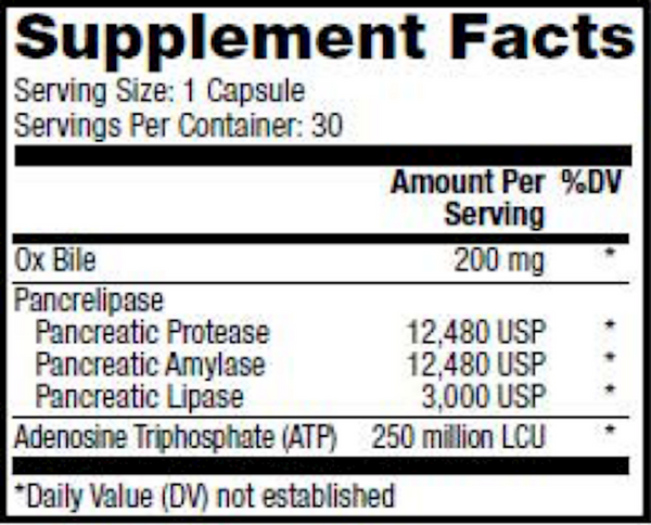 Gallbladder Enzymes Supplement Facts Label