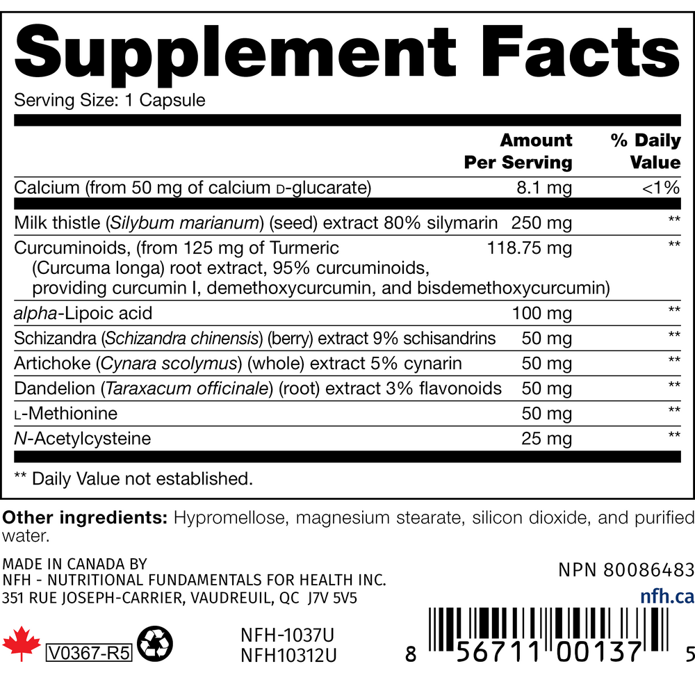 Liver SAP Supplement Facts Label