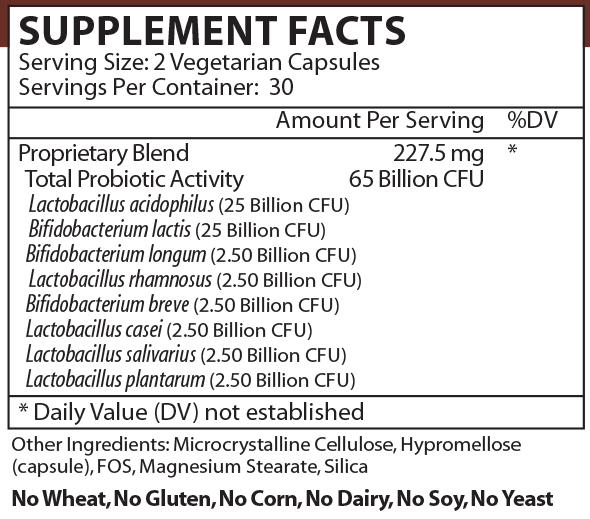 ProBiotic Eight 65 Supplement Facts Label