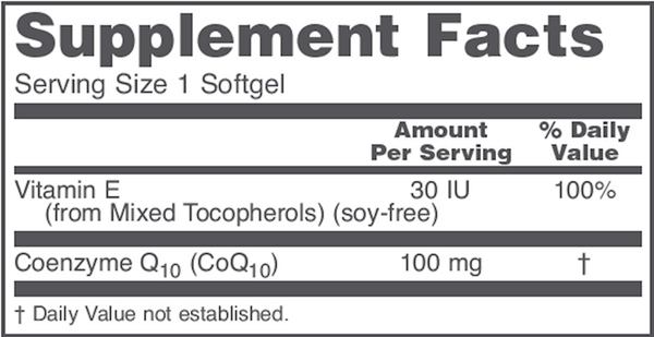 CoQ10 100 mg Supplement Facts Label