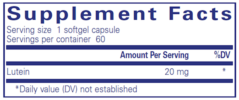 Lutein 20 Mg Supplement Facts Label