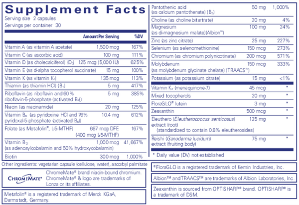 PureResponse Multivitamin Supplement Facts Label